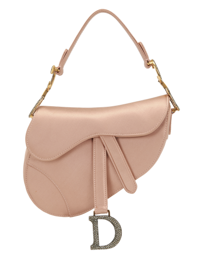 Mini Saddle Crystals, &pound;1,800, Handbags, Pink, Crystal/Satin, Front view